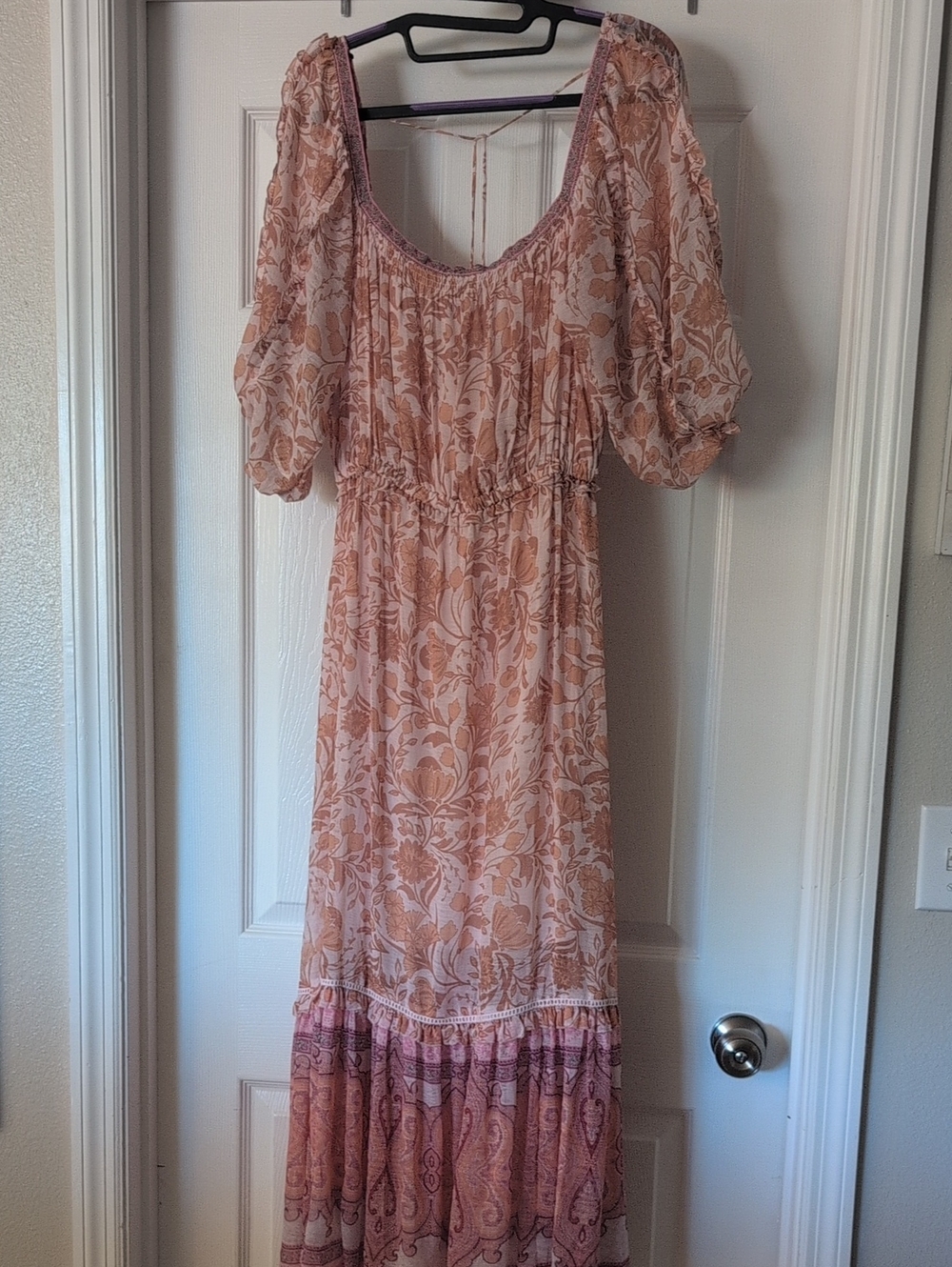 Peach Floral Maxi Dress with Puff Sleeves